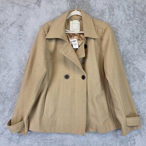 Old Navy Coat Womens 2XL Camel Wool Blend Double Breasted Peacoat Jacket Lined